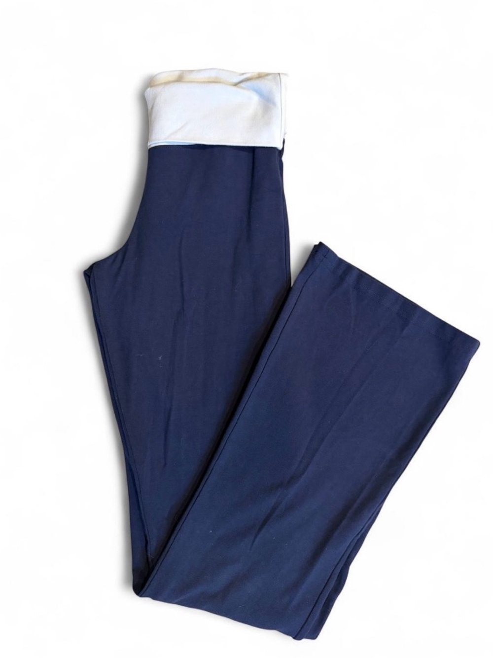 Brandy Melville Navy Wide-Leg Pants with Cream Fold-Over Waist